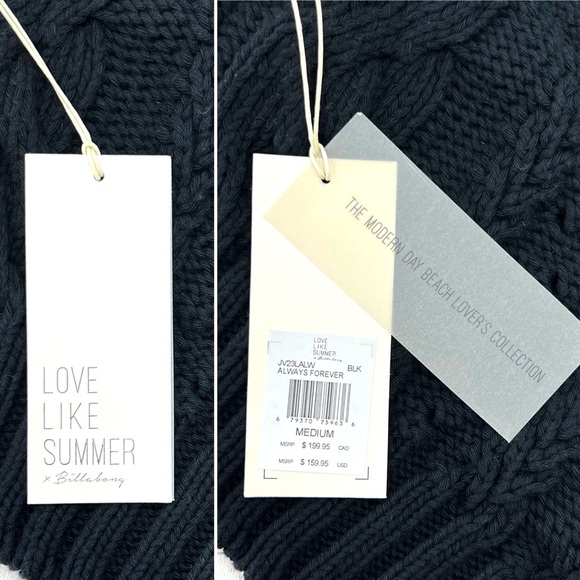 Love Like Summer x Billabong Cropped Cable Knit Cotton Sweater Black Medium NWT - Picture 7 of 8